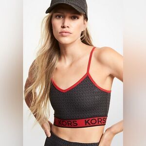 Michael Kors Logo Tape Stretch Nylon Racerback Sports Bra, Size Small